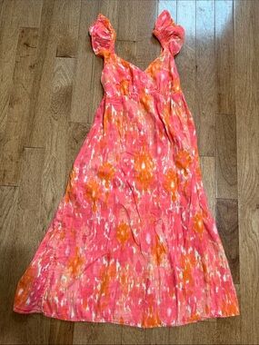 Time and Tru Coral and Orange Midi Dress - Size M